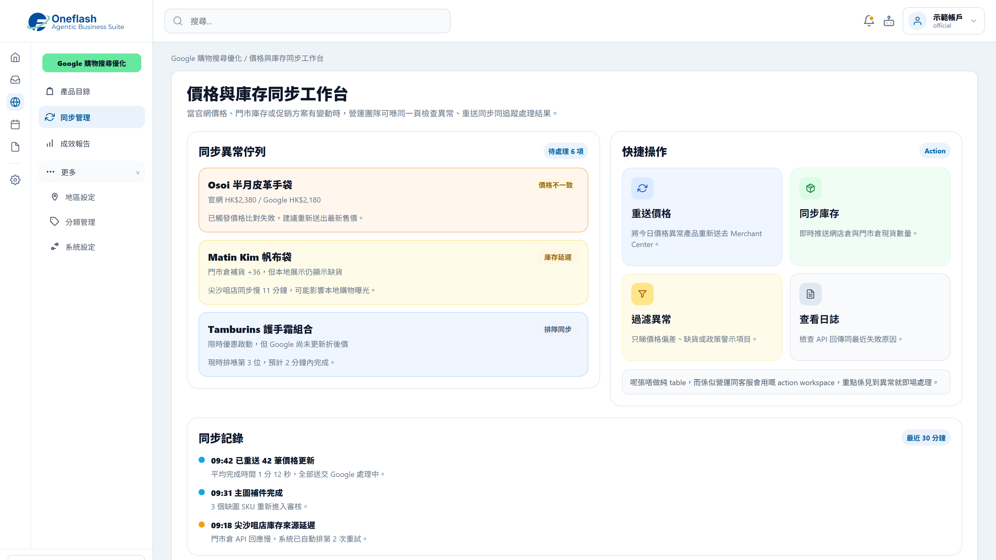 價格與庫存同步