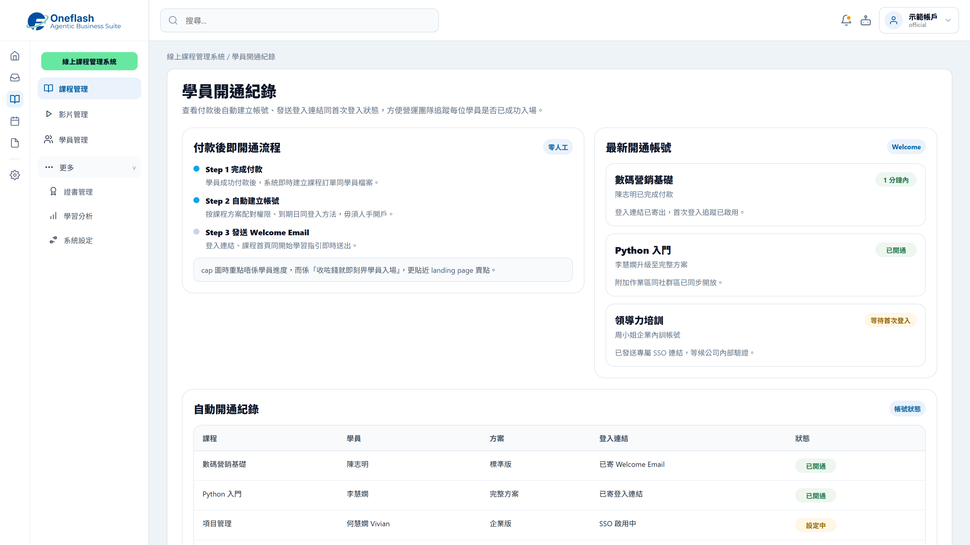 自動開通帳號